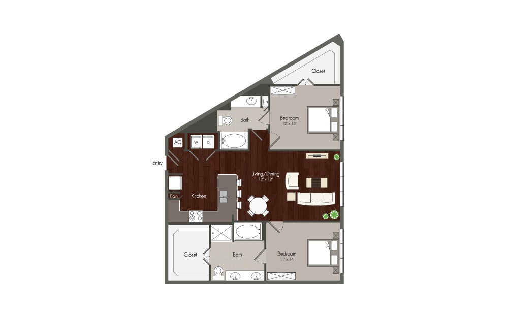 Minola - 2 bedroom floorplan layout with 2 baths and 1196 square feet. (Preview)