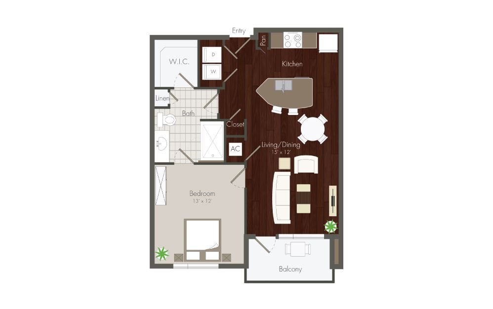 Clyde - 1 bedroom floorplan layout with 1 bath and 723 to 752 square feet.