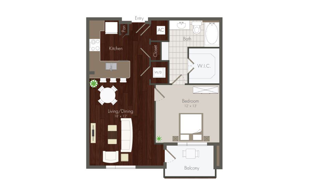 Floyd - 1 bedroom floorplan layout with 1 bath and 759 to 811 square feet.