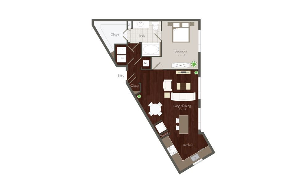 Gibson - 1 bedroom floorplan layout with 1 bath and 775 to 792 square feet.