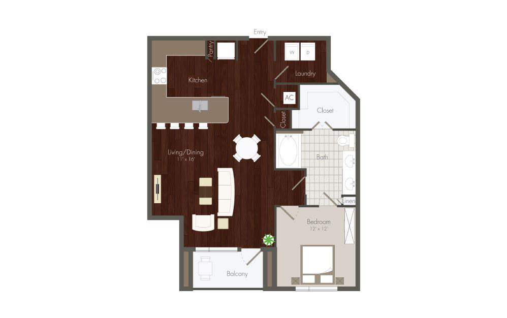 Inker - 1 bedroom floorplan layout with 1 bath and 923 square feet.