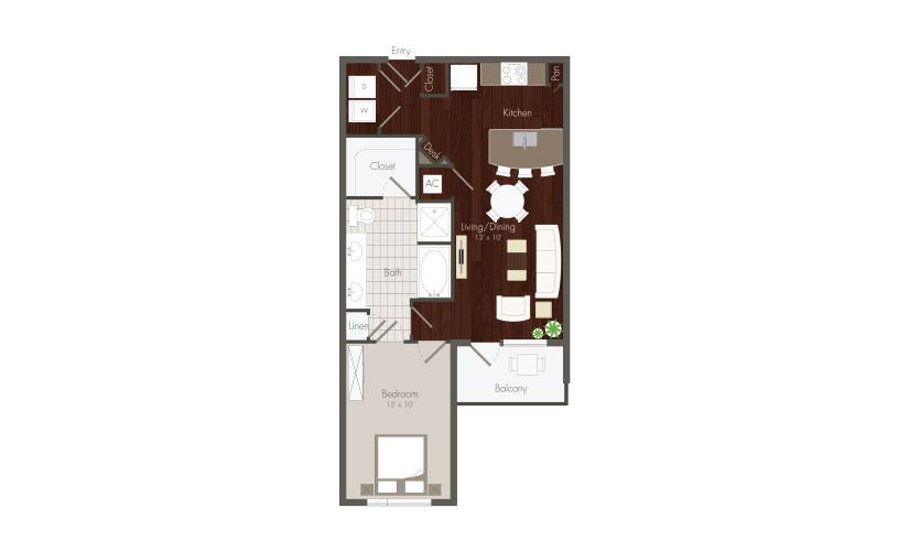 Chandler - 1 bedroom floorplan layout with 1 bath and 718 square feet. (Preview)