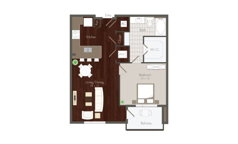 Floyd - 1 bedroom floorplan layout with 1 bath and 759 to 811 square feet.