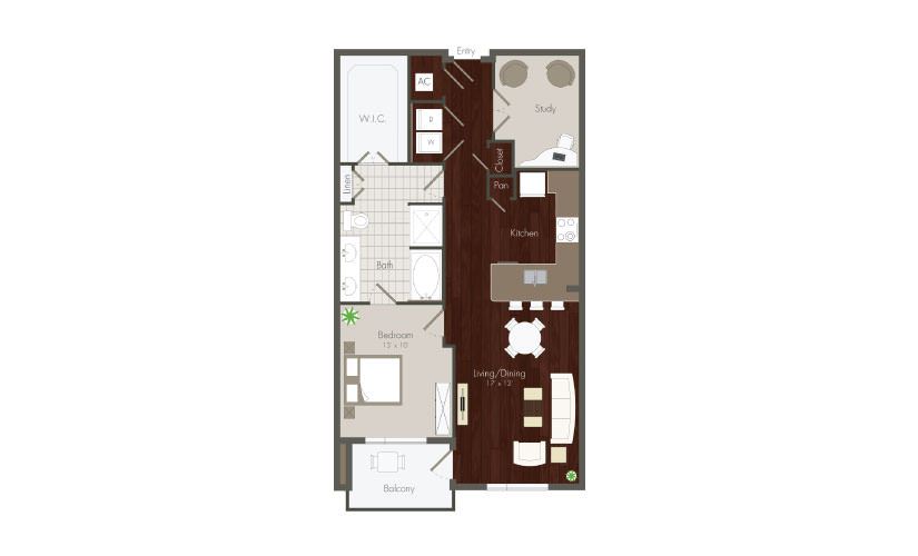 Knox - 1 bedroom floorplan layout with 1 bath and 923 to 1059 square feet.